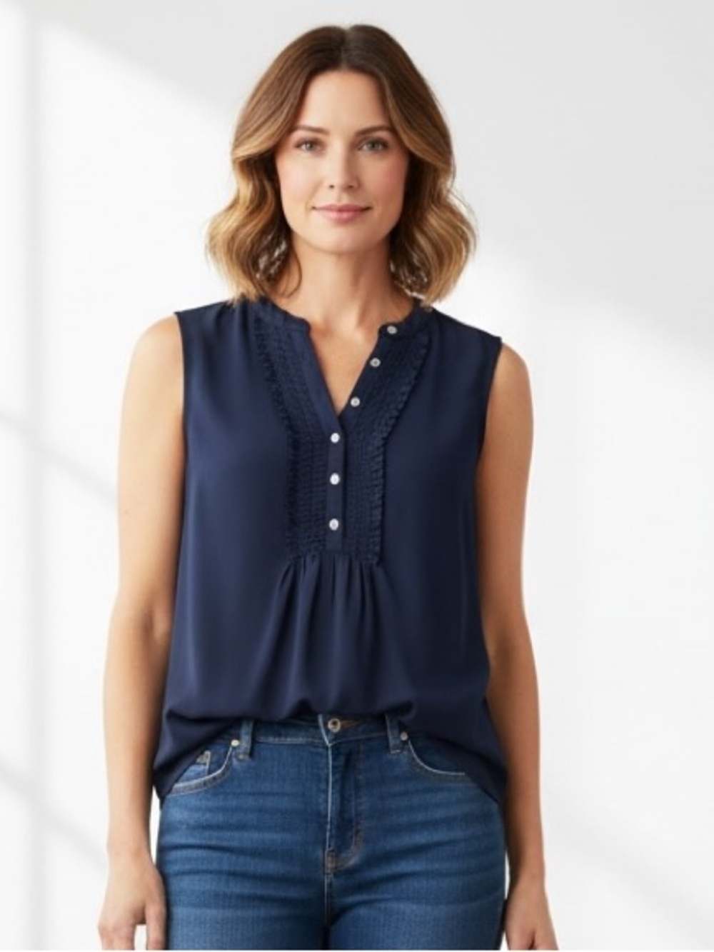 LOFT Navy Blue Sleeveless Blouse Size Small